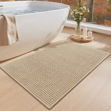 Beige 30x17 Waffle Bath Mat, Rubber Non Slip Bathroom Rug