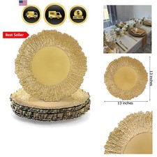 Set of 12 Gold Charger Plates, 13" Plastic Reef Serving Chargers for Dinner P...