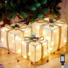 Brightown 3-Piece Illuminated Christmas Gift Box Set - 12in, 10in, 8in, 60 LEDs