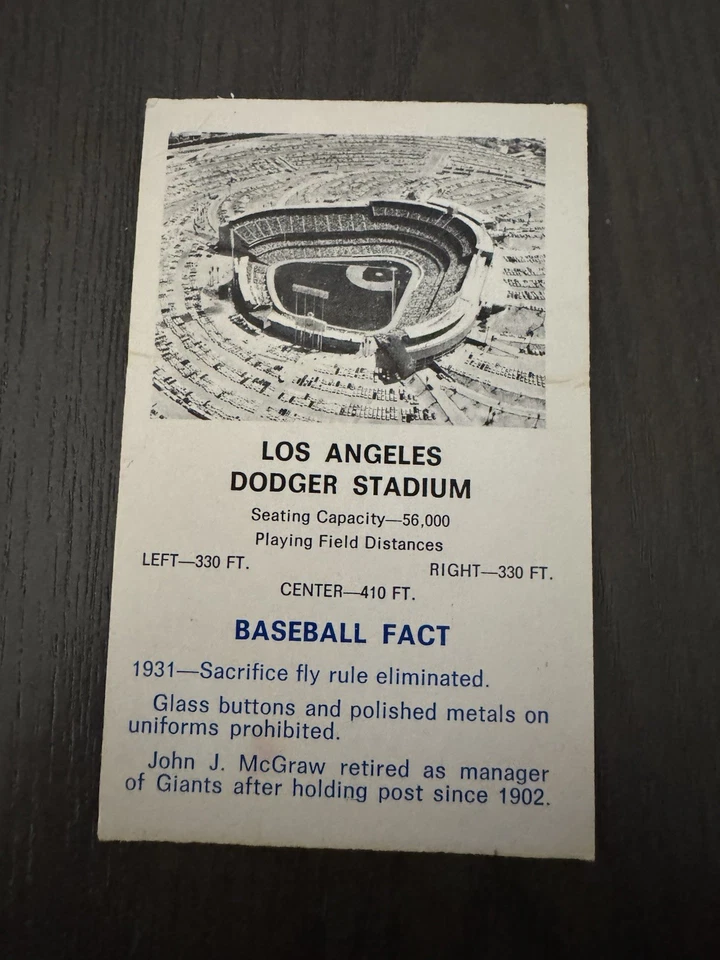 1969 Fleer Baseball Facts Stadium Cards LOS ANGELES DODGERS Dodger Stadium Card - Image 2 of 4