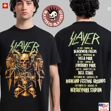 Slayer Farewell Tour 2025 Merch Skull Throne Art With Tour Dates Two Sided Tee