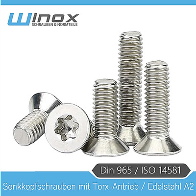 Senkkopfschrauben DIN 965 Edelstahl A2 Torx ISO14581 M2 M2,5 M3 M3,5 M4 M5 M6 M8
