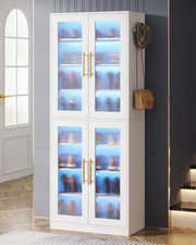 Shoe Cabinet with Acrylic Doors and LED Light Freestanding Shoe Storage Cabinet