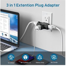 3-Outlet Grounding Adapter, Listed, Black - 3 Pack