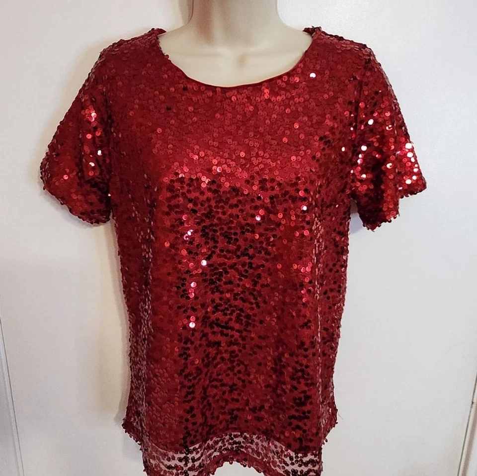 Cato亮片超大短袖假日派对秋千上衣红色小号 — 第 2/4 张图片