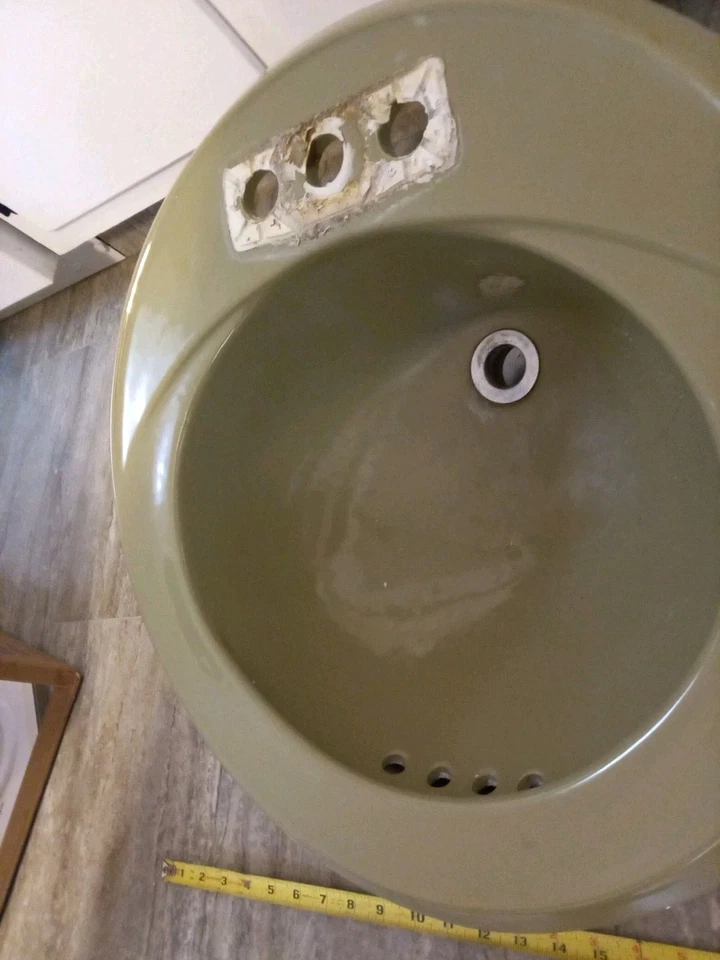 De colección. Grúa lavabo 607 cerámica Mid Century 1973 verde redonda lavabo Foto 2 de 4