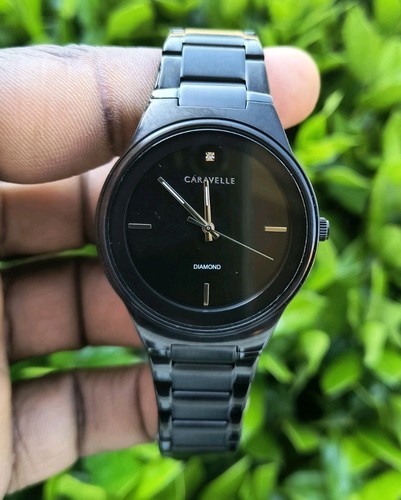 Caravelle by Bulova Men's Quartz Black Stainless Steel Diamond Ion Watch 45D108