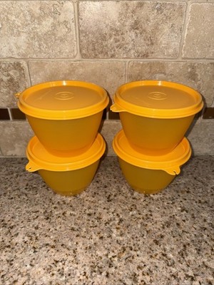 Tupperware Refrigerator Bowls Storage Containers with Seal Set 4 Orange New 3762