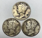 1925, 1925-D and 1925-S 10C Mercury Dimes 90% Silver
