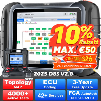 XTOOL D8S 2.0 Profi KFZ OBD2 Diagnosegerät FCA AutoAuth ALL SYSTEM ECU Codierung