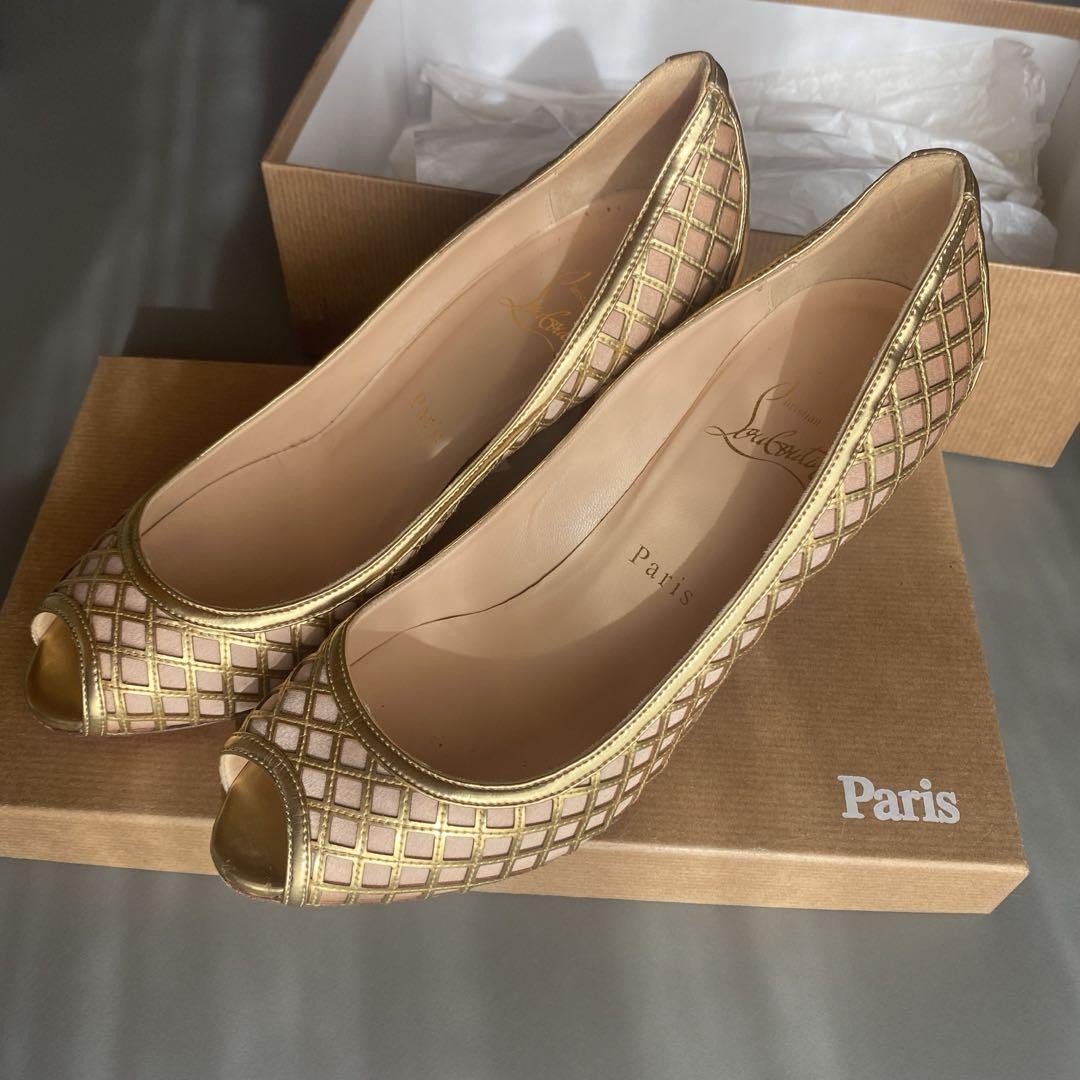 Christian Louboutin CREPE 37.5 ヌード/ゴールド 7.5US Christian Louboutin Crepe Nude/Gold From Japan | eBay