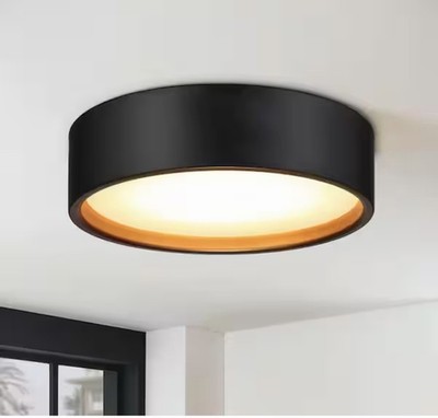 14 in. LED 24-Watt Modern Black Integrated LED Flush Mount with Acrylic Shade