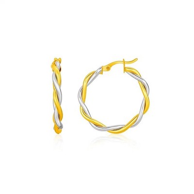 Bicolor gedrehte Draht Runde Creolen in 10k Gelb- und Weißgold (3x15mm)