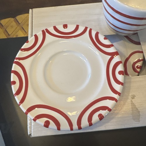 (2) Gmundner Keramik Austria Dizzy RedStripe Swirl Keramik Tasse Becher & Untersetzer - Bild 4 von 8