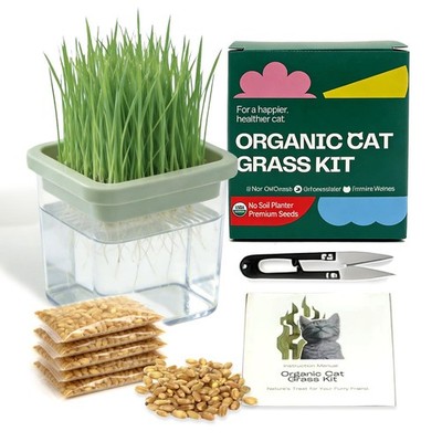 Hydroponic Cat Grass Kit with 5 Pack Non GMO Seeds & Scissors - Cat Grass for...