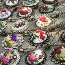 Hand-Embroidered Floral Vintage Style Necklac...
