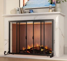 Fireplace Screen, Wrought Iron Mesh, Baby Safe Spark Guard Protector with 2-D...