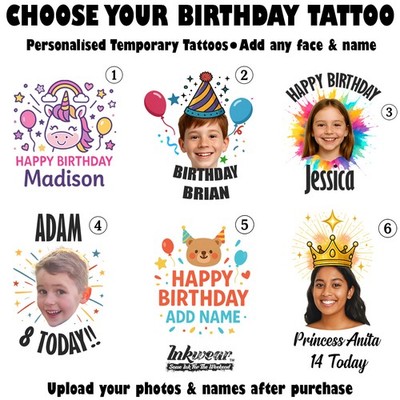 Individuelle Geburtstag Gesicht Tattoos für Kinder - Personalisierte Temporäre Tattoos - Lustige...