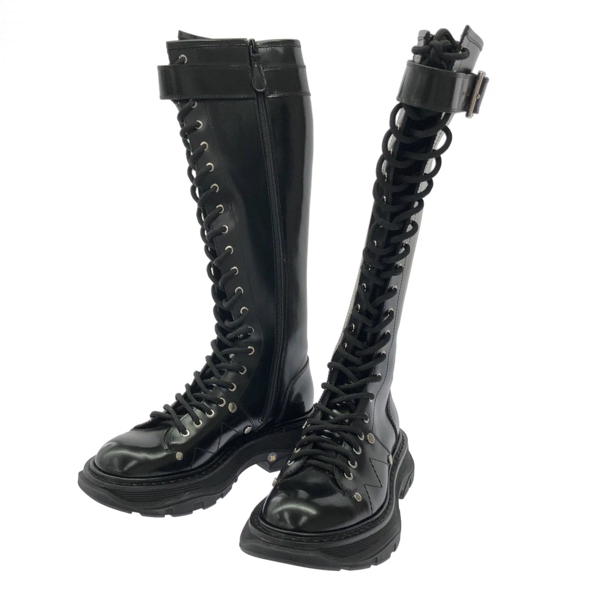 Alexander McQueen — ALEXANDER McQUEEN Tread Lace Up Boot 595466 Black Leather EU:36 US:6 Shoes