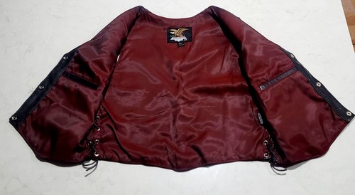 Jamin Leather Biker Vest Womens XL Black Lace Up Sides Motorcycle Burgundy NWOT - Picture 3 of 12