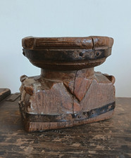 Antique Carved Wooden Candle Holder Indian Seed Spreader