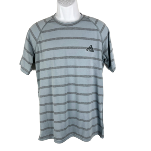 Adidas Shirt Men Large Blue Grey Striped Short Sleeve The Ultimate Tee Active - Picture 1 of 13