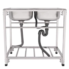 Commercial Stainless Steel Sink, Kitchen Freestanding Double Bowl Utility Sink