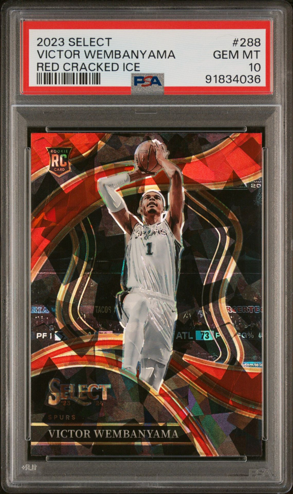 2023-24 Panini Select Victor Wembanyama Courtside Red Cracked Ice #288 RC PSA 10