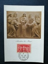 FRANCE CARTE POSTALE YVERT 851 ADORATION DES MAGES UNION POSTALE 15F DIJON 1949