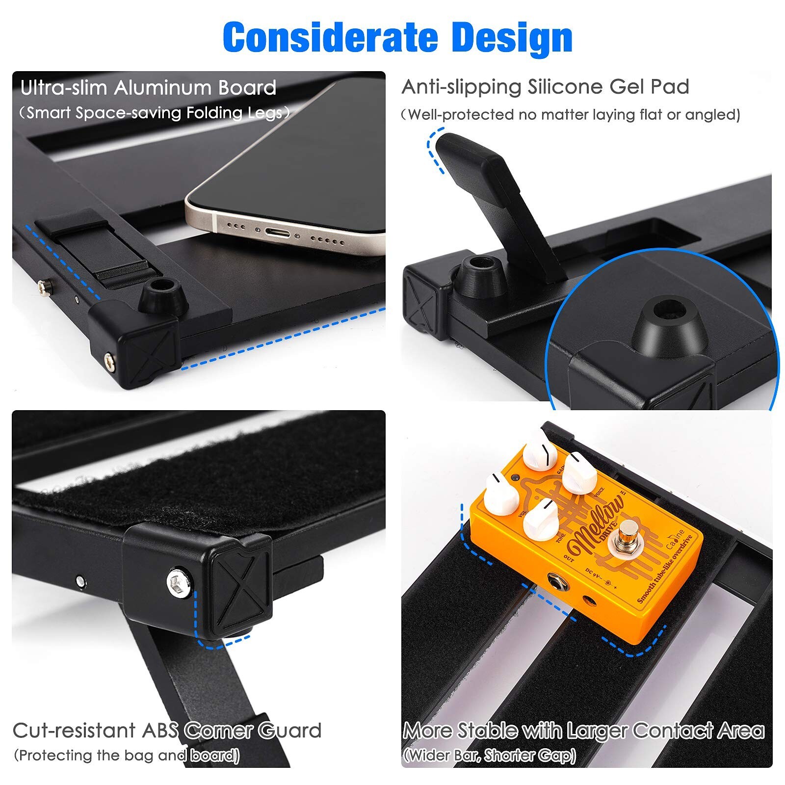 Vangoa Guitar Pedal Board, Aluminum Alloy Ultra Slim 2.4lb Lightweight