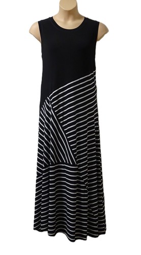 WULI LUU by Gok Wan Womens Maxi Dress size 2XL Sleeveless White Stripe on Black - Picture 2 of 4