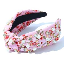 Jeweled Headband for Women Colorfu Pink Flower Headband Rhinestone Crystal Gem