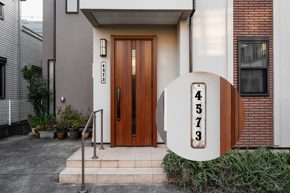 Letrero de dirección de casa personalizado de aluminio vintage letrero personalizado placa de número de casa Foto 3 de 4