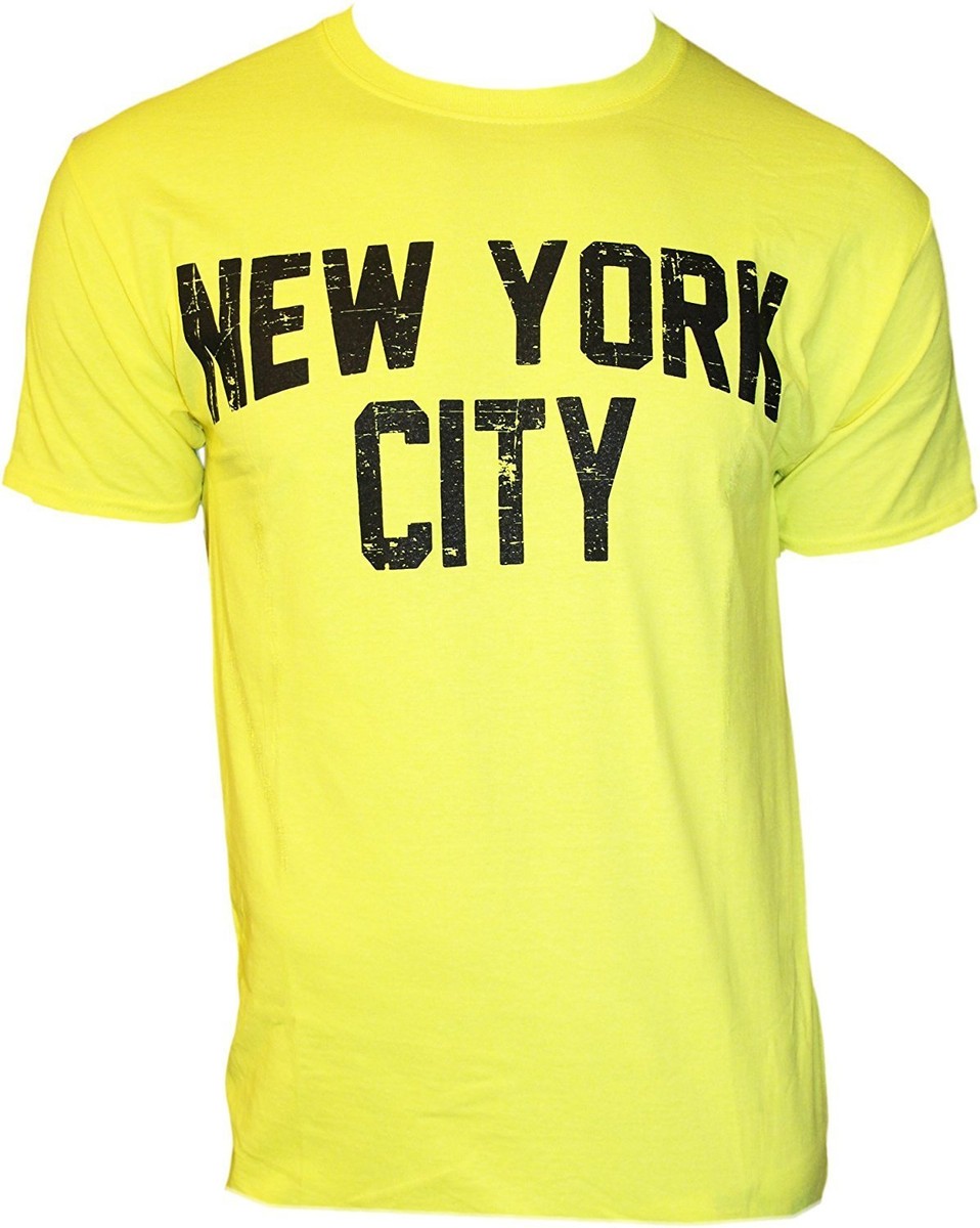 New York City T-Shirt Distressed Screenprinted NEON YELLOW Lennon