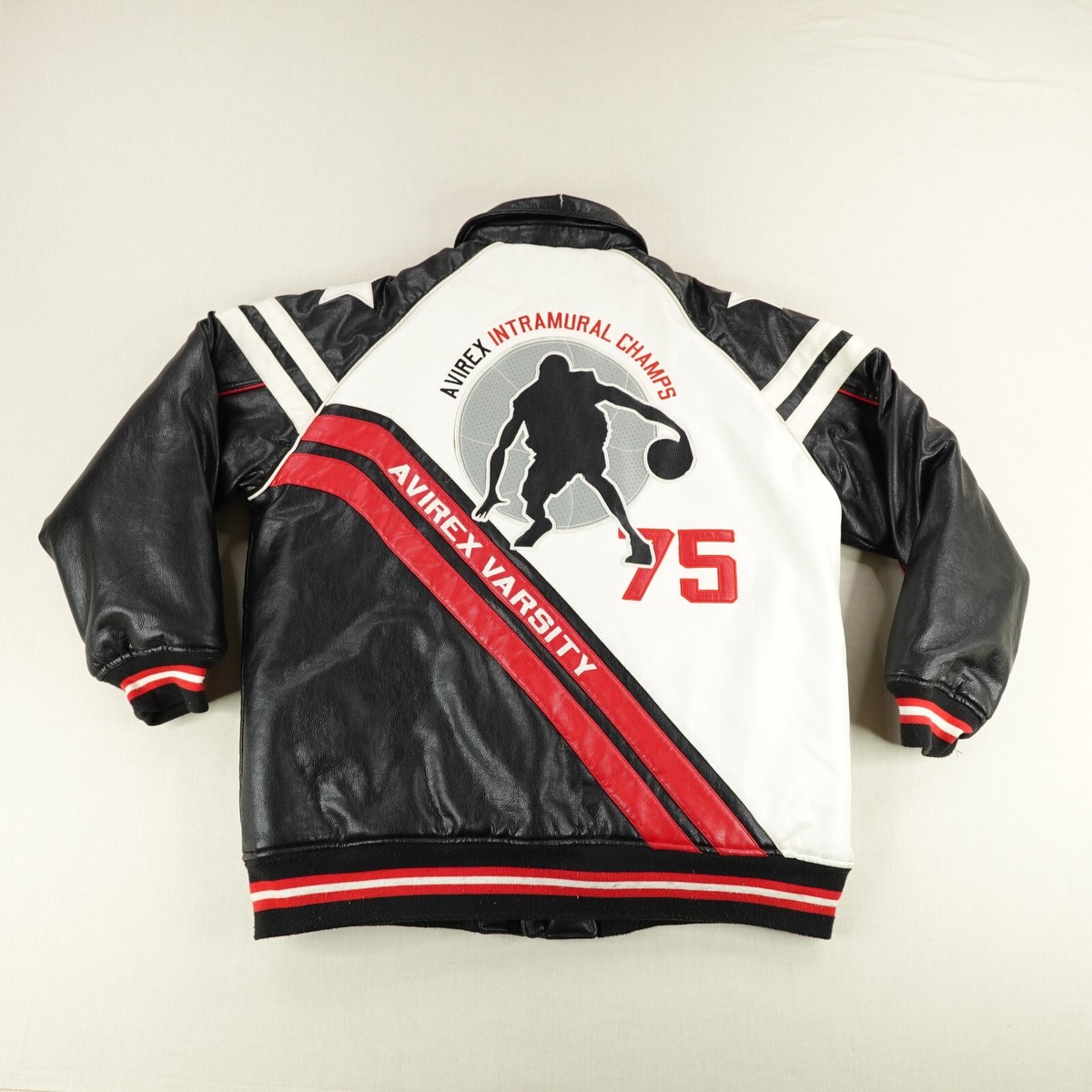 Vintage Avirex Jacket 3XL Black Basketball Varsity Faux Leather
