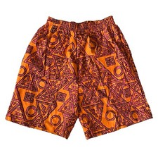 Vintage 80s Retro Abstract Cotton Shorts Geometric Orange Mens Sz S USA NEW RARE