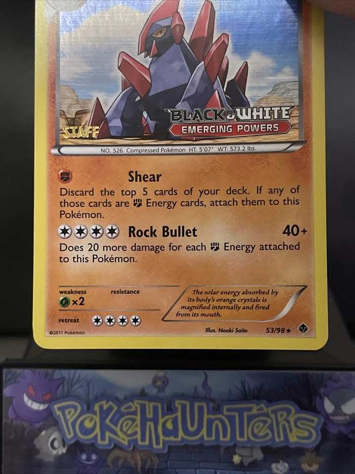 Pokemon Card Gigalith 53/98 STAFF STAMPED Emerging Powers Prerelease Promo NM - Image 3 of 4