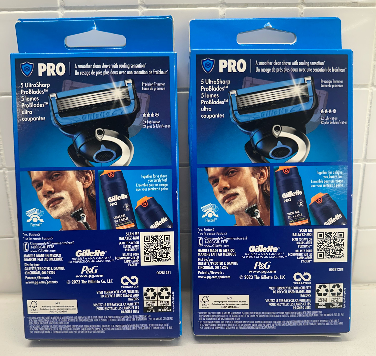 Gillette Proglide Chill Men's Razor, Handle and 1 Blade Refill - NEW Pack of 2