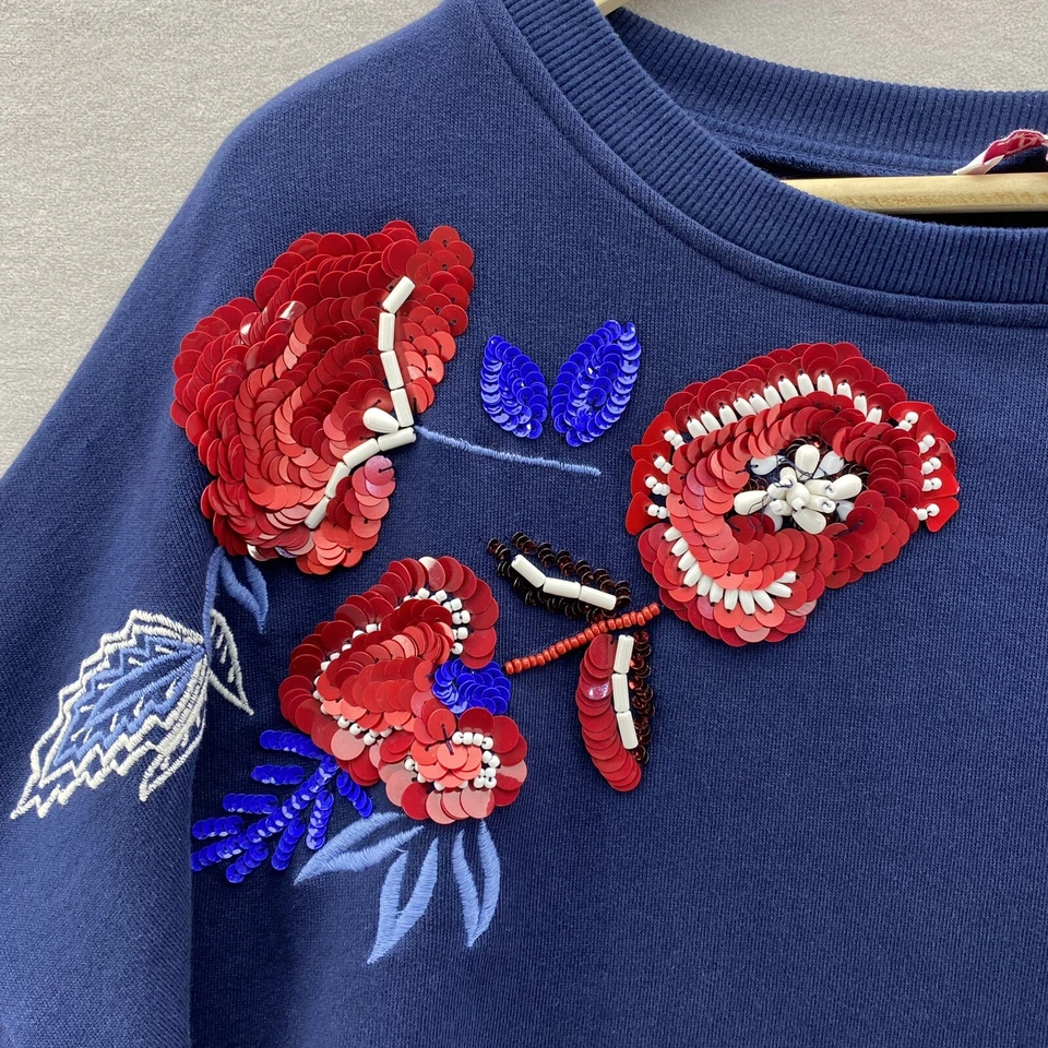 PARKER Berenice 红色白色蓝色花卉装饰气球袖运动衫大号 — 第 2/4 张图片