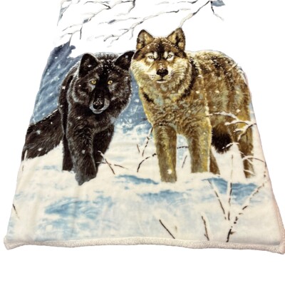 Native Heritage Snow Wolves Blanket Soft Cozy Comfortable 58x36 EUC