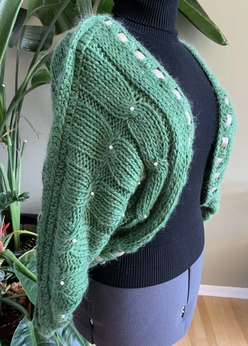 Anthropologie Laurie B Midriff Green Chunky Knit Women Open Sweater Size Small - 第 2/10 張圖片