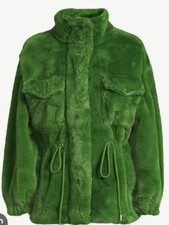 Nwot Faux Fur Jacket Women's Green Oversized Jacket With Cinch Waist L