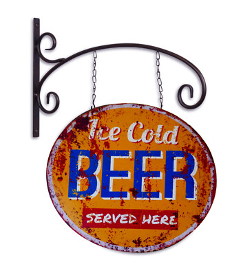Blechschild ''Ice Cold Beer'' Bier Weizen Ale beidseitig Wandhalter 48x44cm Neu
