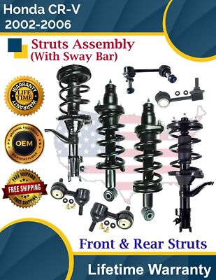 New OE Front and Rear Struts W/Sway Bar For 2002-2006 Honda CRV Lifetime Warrant