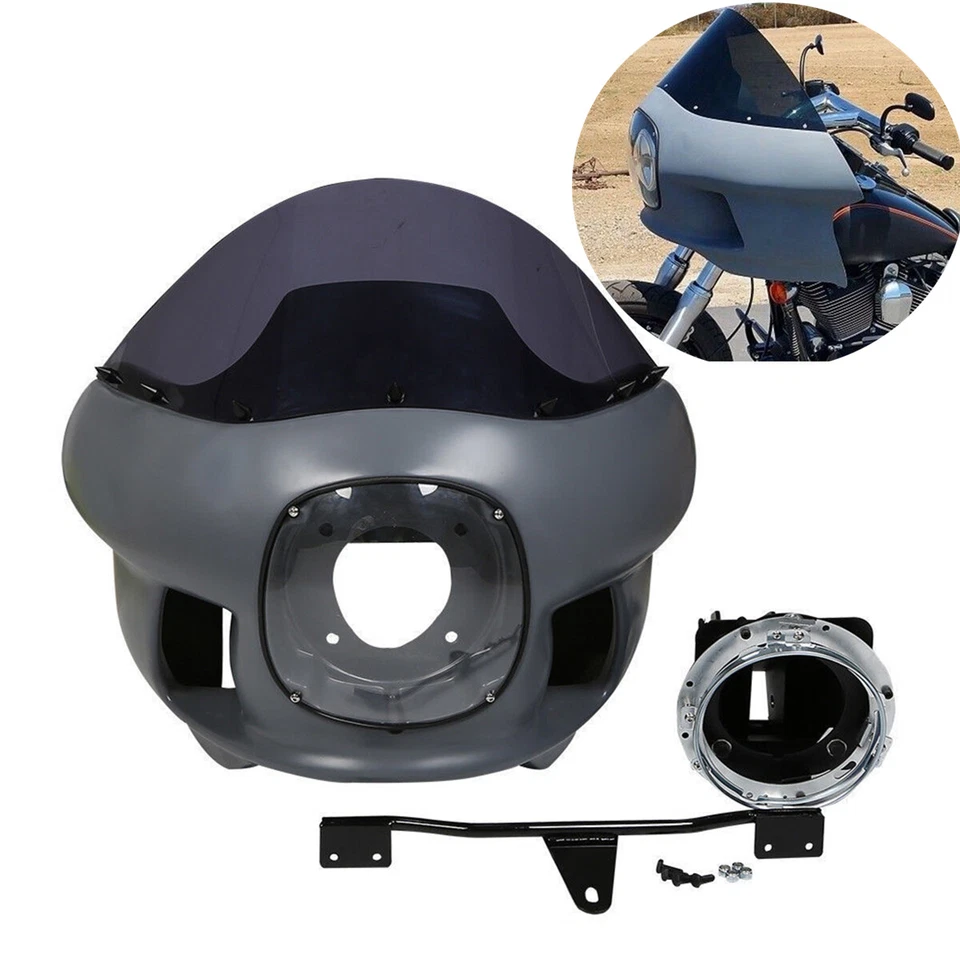 Carenado superior de faros de 7" y montaje parabrisas apto para Harley Street Bob 2006-2017 Foto 2 de 4