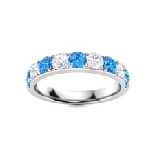Sterling Silver 925 Swiss Blue Topaz Brilliant-Cut Round 3mm Eternity Band Ring