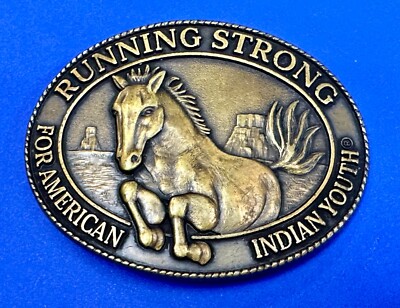 Running Strong For American Indian Youth Horse Mare Stallion Belt Buckle