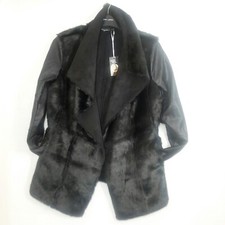 Esmara Heidi Klum Black Jacket Faux Fur Body & Faux Leather Sleeves Uk10 L65cm