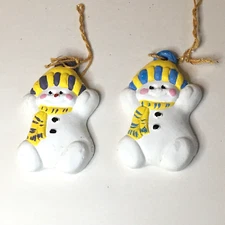 Set Of 2 VTG Snowman Porcelain Christmas Tree Ornament White / yellow X- 60