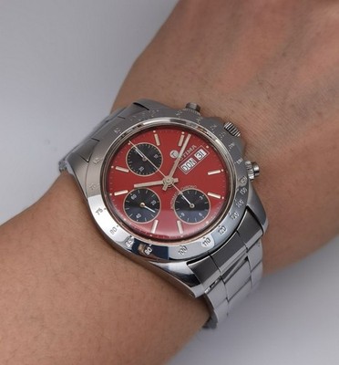 Tutima Glashutte 793 Chronograph Day-Date Red Dial Automatic SS 40mm Watch Box